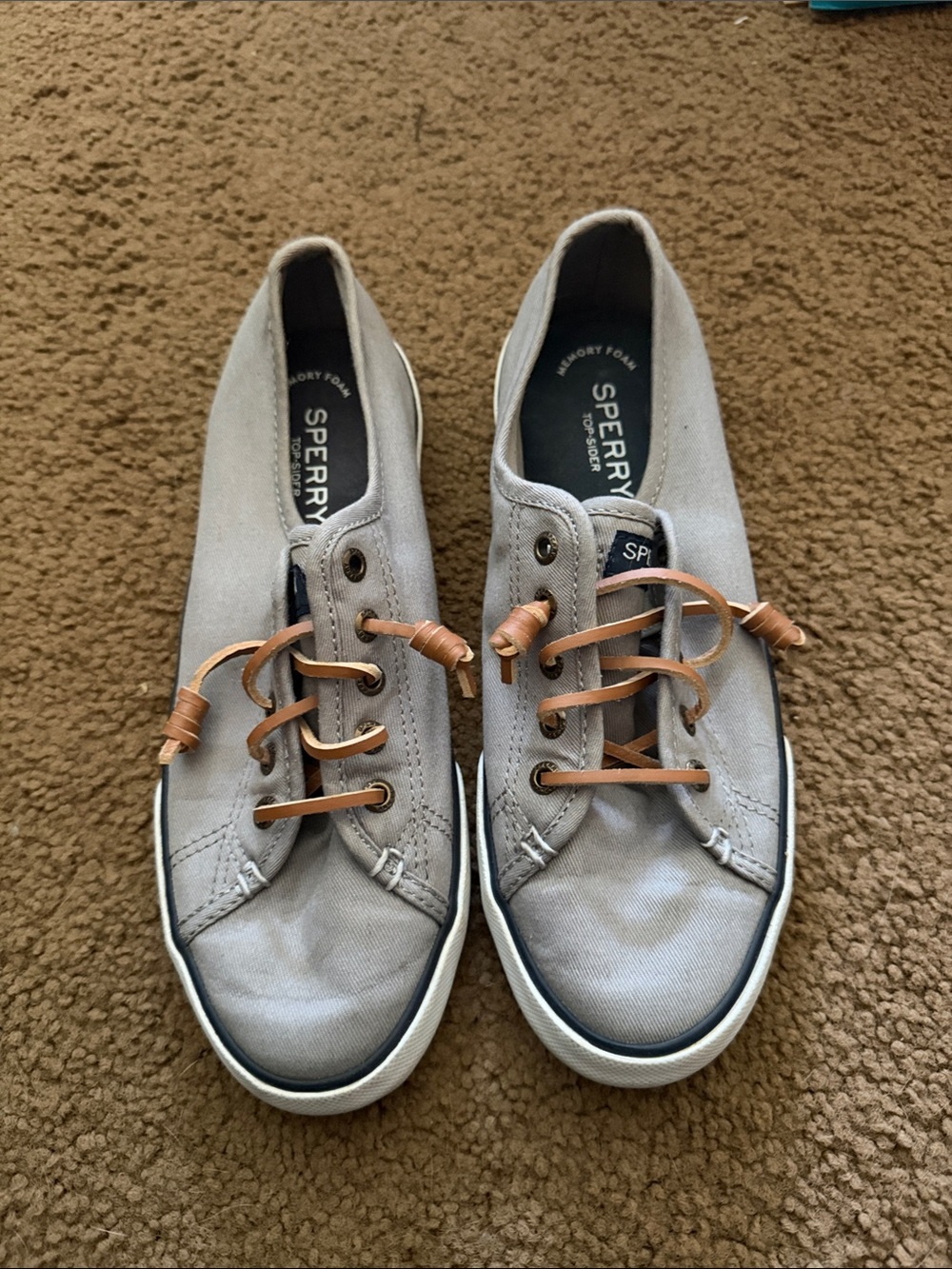Sperry Women's Light Gray Canvas Slip-On Sneakers with Tan Leather Laces